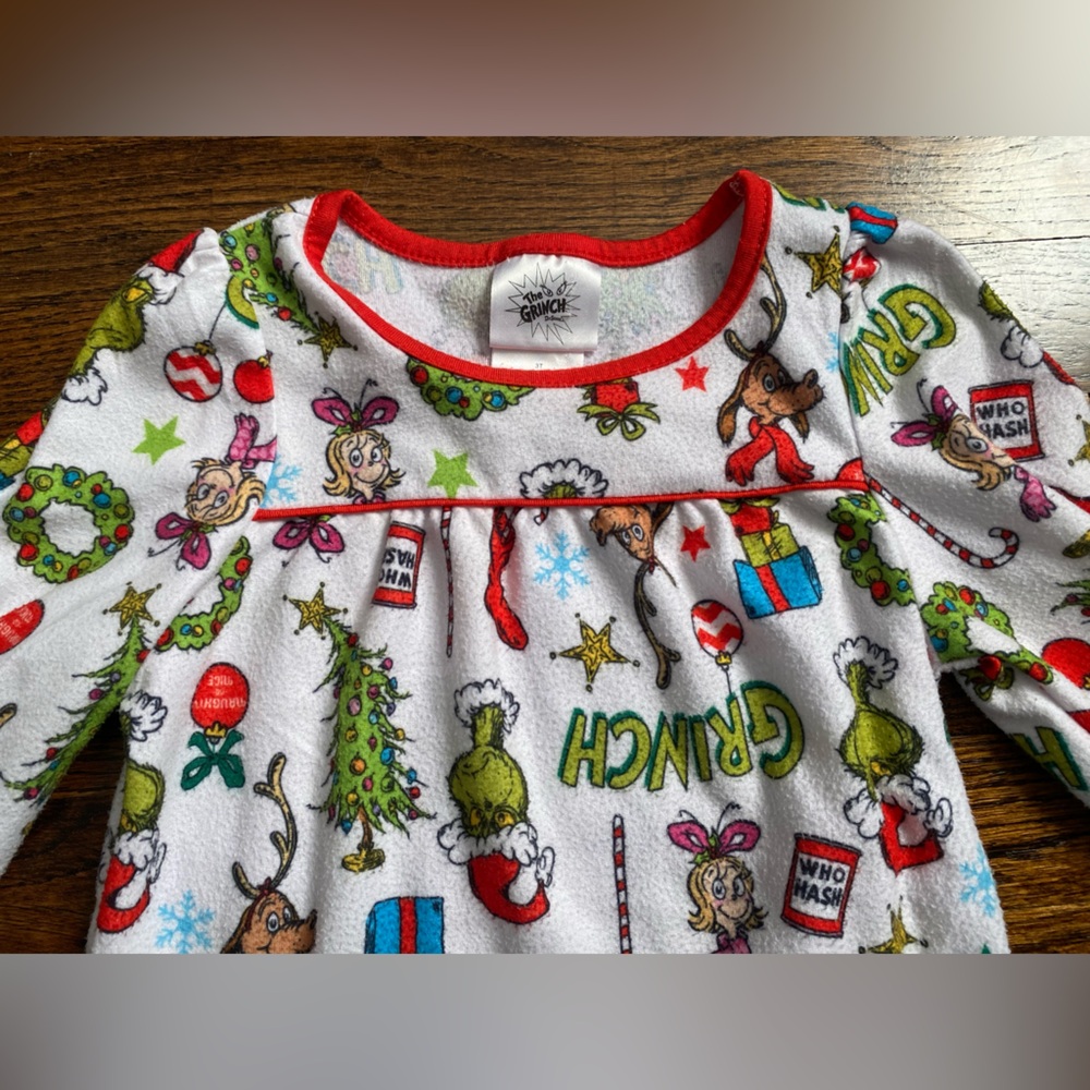 3T pajama dress nightgown PJs Rudolph reindeer Grinch Christmas 2pc Toddler girl - Picture 11 of 16